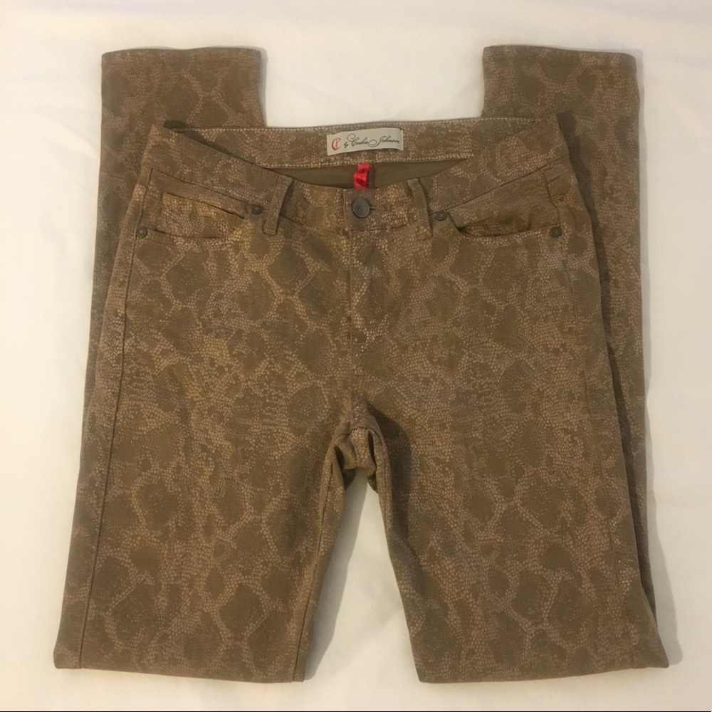 Cookie Johnson Snakeskin Print Skinny Pants